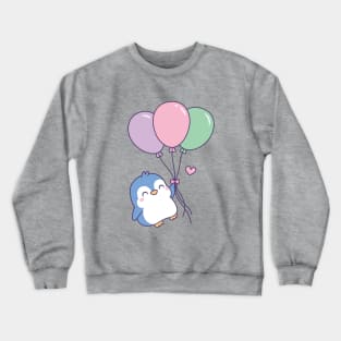 Cute Little Penguin Flying With Balloons Crewneck Sweatshirt